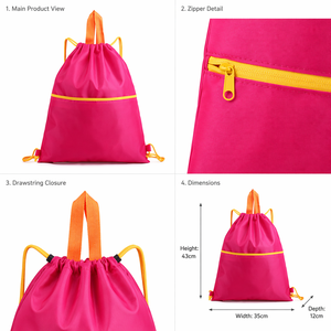 Water Resistant <b>Drawstring</b> <b>Backpack</b> Yellow Contrast Rope Top Handle Front Zip Pocket Sport Cinch Bag 5 Colors Custom Logo - Product Image 2