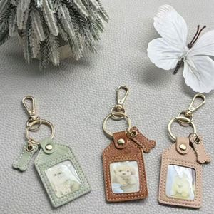 Vintage Style Pu Leather Keychain Cute Photo Holder Frame <b>Keyring</b> Trendy Bag <b>Charm</b> for Pet Lovers - Product Image 3