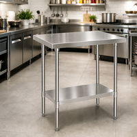 Mesa de Trabajo Comercial de Acero Inoxidable 304/201 con Estante para Horno de Pizza al Aire Libre, Cocina, Lavandería, Garaje