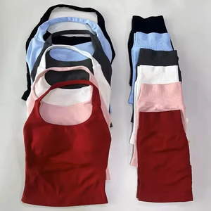 Completo Sportivo da <span class=keywords><strong>Donna</strong></span> 2 Pezzi Taglie Forti: Top Halter Senza Schienale e Shorts a Vita Alta Senza Cuciture ad Alta Elasticità per Palestra - Product Image 1