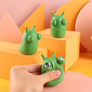 Stress Fidget Toys Green Vegetable Bug Eye 5D Eye caterpillar Popping Worm Squeeze Toys Funny Grass Worm Pinch Toy - Product Image 2