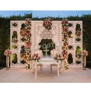 Marcos de Fondo Reales para Recepción de Bodas, Paneles de Metal Cortados con Láser Estilo Jharokha Personalizados de Alta Calidad, Evento de Boda Francia - Product Image 1