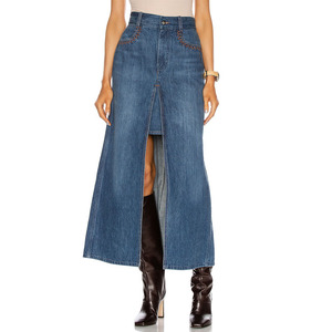 Wholesale <strong>Navy</strong> Blue Front Split Maxi Long Denim <strong>Skirt</strong> Jean <strong>Skirts</strong> <strong>for</strong> Women <strong>Ladies</strong> - Product Image 2