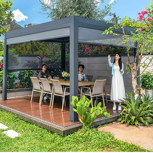 Gazebo <span class=keywords><strong>de</strong></span> <span class=keywords><strong>jardin</strong></span> privé avec rideaux. Pavillon en aluminium à toit rigide imperméable pour la détente en famille. Abri <span class=keywords><strong>de</strong></span> <span class=keywords><strong>jardin</strong></span> durable. - Product Image 2