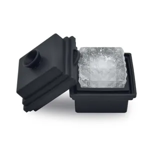 BHD定制硅胶大方形冰块托盘，带防溢可拆卸漏斗盖3D棱镜冰淇淋模具