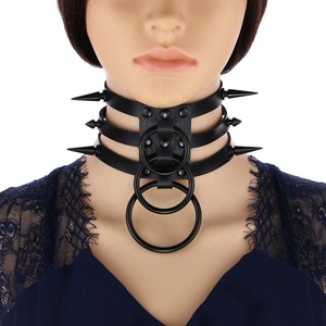 Spike rivesoccer setcollar Vòng cổ Thác lồng bondage 3 O RO Bộ đồ màu đen jerseysund đồ trang sức Punk cổ điển PU da <span class=keywords><strong>Goth</strong></span> - Product Image 1