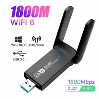 Adaptador WiFi 6 AX1800 de Doble Banda para PC de Escritorio y Portátil, Sin Controladores, Portátil, con Antenas Externas, Dongle USB 3.0