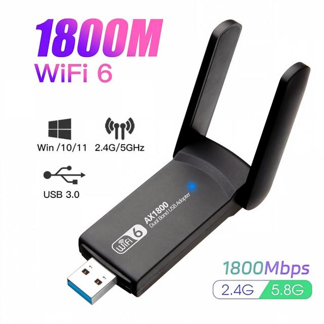 For Desktop Notebook PC AX1800 WiFi 6 Wireless Adapter Dual Band Driver Free Portable With External Antennas USB 3.0 Dongle