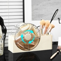 Organisateur de pinceaux de maquillage en plastique rotatif, support pour rouge à lèvres et crayons à sourcils, boîte de rangement anti-poussière pour houppettes, cosmétique de bureau