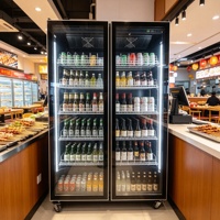 Réfrigérateur à boissons de luxe à 3 portes vitrées, refroidisseur de vin, refroidissement par ventilateur, dégivrage automatique, contrôle électronique