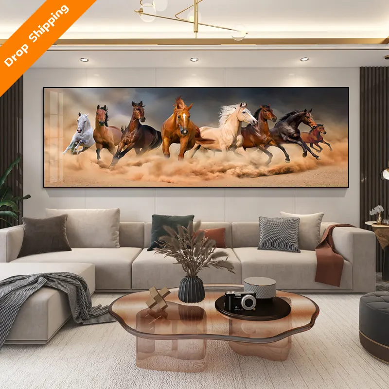 Luxury Nordic style horse painting art crystal porcelain poster living room home horizontal board decorative animal painting