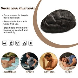 Toupee de Encaje Suizo para Hombre, Peluca de Alta Densidad con Línea de Cabello Natural, Toupee de Cabello Humano HD - Product Image 3