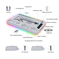 Support de charge et de refroidissement P5 avec lumière RGB et crochet pour casque, support de charge pour 2 manettes sans fil pour console PS5 (éditions disque et numérique)