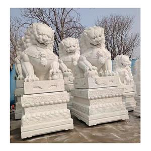 特大パティオ白大理石手彫り中国石2フー犬等身大像 - Product Image 6