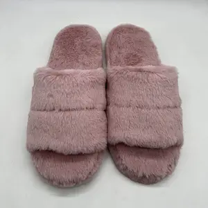 Factory Wholesale Custom Open Toe Plush Slippers Woman Soft Warm Pantuflas