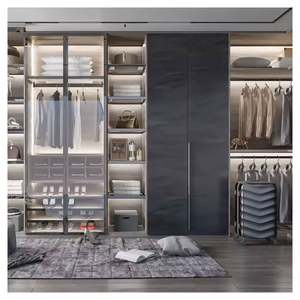 Boîtes de rangement pour vêtements en panneaux de particules personnalisés, armoire au design attrayant, grand système de placards avec portes vitrées et accessoires - Product Image 2