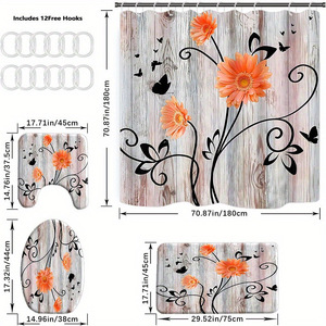 Floral Polyester Shower Curtain Bathroom Curtain Digital Print Custom Print Waterproof Shower Curtain <b>Set</b> Bulk Wholesale 13 - Product Image 5
