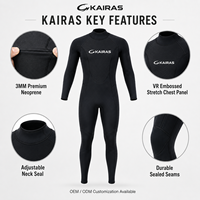 Combinaison de plongée intégrale thermique en néoprène 3 mm KAIRAS avec col réglable, coutures scellées, panneau de poitrine extensible, pour surf, snorkeling et plongée, personnalisable