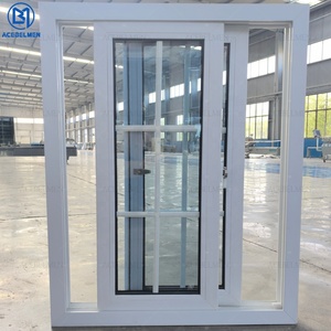 Finestre Scorrevoli in PVC a Doppio Vetro Stile Moderno, Insonorizzate, Finestra alla Francese per Balcone con Design a Griglia in PVC - Product Image 3