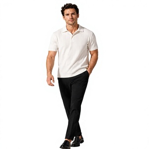 Camiseta Polo Blanca de Punto para Hombre, Manga Corta, Textura Acanalada, Suave, Informal, para Oficina, Proveedor OEM Personalizado, Venta al Por Mayor - Product Image 2