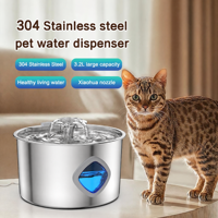 Fontaine à eau pour animaux de compagnie 3,2 L, débit automatique, filtre triple étage, flux silencieux, acier inoxydable 304, fenêtre diamant, vente en gros OEM