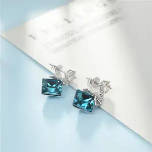 Fashion Jewelry Women Pearl Sterling Silver 925 Big Crystal Pendant Stud Earrings