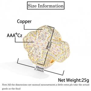 Anillo de cruz con circonitas incrustadas en cobre estilo hip-hop, joyería de marca de moda personalizada para hombre, venta al por mayor - Product Image 2