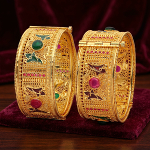 Venta al por mayor de brazaletes Kada chapados en oro con tinte, fabricante de brazaletes personalizados, brazaletes Kada dorados de latón, brazaletes Kada dorados con tinte tradicional. - Product Image 3