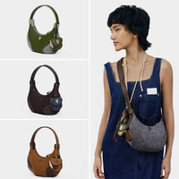 Sac bandoulière pour femme en cuir véritable, petit format, style baseball, avec fermeture éclair, deux sangles, design contrasté en coton, pour téléphone portable