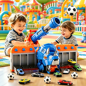 Camión de <span class=keywords><strong>juguete</strong></span> de dinosaurio con cañón de lanzamiento, juego de transporte transformable 2 en 1 con mini coches para niños y niñas de 3 años en adelante - Product Image 3