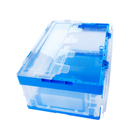 Caisse en plastique pliable rectangulaire classique, solide, empilable, avec couvercle transparent, boîte de rangement pliable, utilisation domestique, logistique