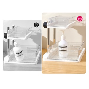 2 Tier Transparent <b>Plastic</b> Kitchen Storage Rack Bathroom Holder Under Sink Organizer Shelf <b>Sliding</b> Drawer - Product Image 3