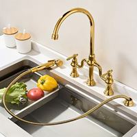 Robinet de cuisine moderne en or brossé, pulvérisateur à haute pression, mitigeur chaud/froid à poignée unique, bec pivotant à 360°, flexible