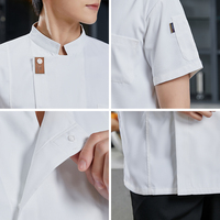 Uniforme de Serveur pour Bar et Club, Veste de Chef en Polyester à Manches Courtes avec Poche Latérale, Chemise de Travail pour Hommes, Veste de Cuisinier, Uniforme de Gérant de Restaurant