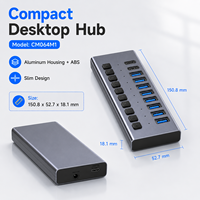 Hub USB C 10 en 1 con 10 Puertos, Divisor Múltiple de Aluminio con 10 Interruptores Individuales, Adaptador de Corriente de 20V 3A, 95W PD