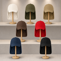 Casquette de baseball 5 panneaux 100 % polyester avec rabat de cou, protection de cou étendue, visière incurvée, œillets de ventilation, respirante et imperméable