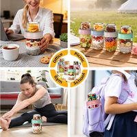 Lot de 4 pots à overnight oats à double compartiment (humide/sec) avec cuillère, pots Mason, coupes à parfait pour yaourt, contenants alimentaires portables