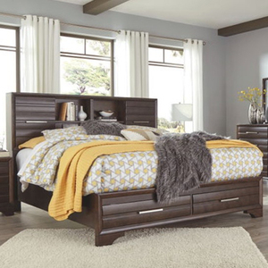 Juego de Muebles de Dormitorio Modernos en Color Marrón Oscuro: Cabecera con Almacenamiento, Cómoda, Mesita de Noche y Cajonera - Product Image 1