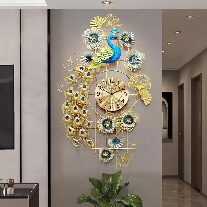 Huafuren - Relógio de parede para decoração de varanda e sala de estar, novo ar chinês, tempo calmo, pavão para casa