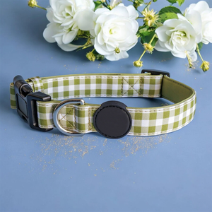 Collier pour chien classique en toile gingham olive, durable, avec doublure en néoprène rembourrée, collier pour animal de compagnie réglable avec boucle à dégagement rapide - Product Image 3