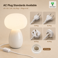 Lampe de chevet en céramique à brancher avec abat-jour flexible au design simple en forme de champignon, LED E27/E26 pour la décoration intérieure, vente en gros pour les boutiques de cadeaux