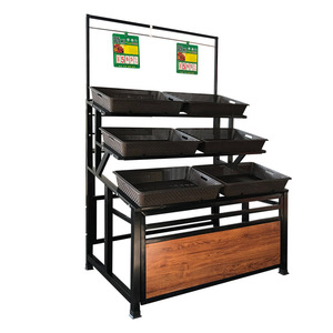 Yonghui Supermarket Fruit Vegetable <b>Rack</b> 3 Layer Perforated Heavy Duty Commercial Storage <b>Shelf</b> Wood Grain Finish - Product Image 4