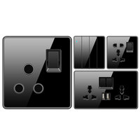 Grandes interrupteurs et prises électriques de luxe, interrupteur pour la vitesse du ventilateur, design noir, prise murale britannique 13A, interrupteur d'éclairage mural 2 gang USB-C