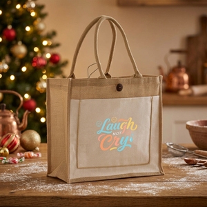 Sac fourre-tout en <span class=keywords><strong>jute</strong></span> personnalisé avec impression intégrale, poche avant en <span class=keywords><strong>toile</strong></span> et fermeture à bouton en noix <span class=keywords><strong>de</strong></span> <span class=keywords><strong>coco</strong></span> – Idéal pour les cadeaux et le shopping (vente en gros) - Product Image 1
