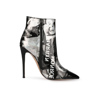 Stivaletti da <span class=keywords><strong>Donna</strong></span> con Tacco Alto e Punta a Spillo, in Vernice Nera PU, Chiusura con Zip, Supporto per l'Arco Plantare, Antiscivolo, Stivaletti Invernali alla Moda - Product Image 3