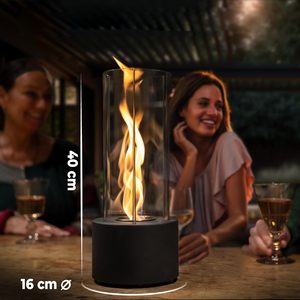 Cheminée de table moderne à bioéthanol pour intérieur, colonne de feu autoportante en acier et verre, 2 heures d'autonomie, emballage pour envoi postal - Product Image 3