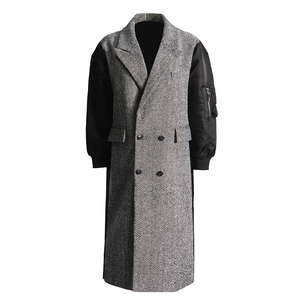 Gabardina Larga Transpirable para Mujer, Diseño Color Block con Parches, Doble Botonadura, Cuello en V, Ropa de Invierno, Poliéster/Nailon - Product Image 1