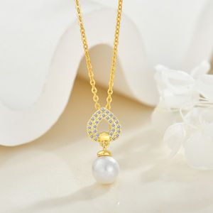 Collar con Colgante de <span class=keywords><strong>Perla</strong></span> de Plata de Ley 925 de Lujo, Chapado en Oro de 18K, con Circonita Cúbica en Forma de Corazón, Joyerí<span class=keywords><strong>a</strong></span> para Mujer, Proveedor Mayorista - Product Image 2