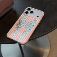 Nouvelle coque de téléphone antichoc motif ailes d'ange rayées roses pour iPhone 17 Pro Max 16 Pro Max 15 Pro Max