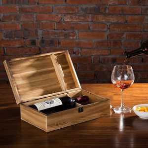 Boîte cadeau à vin en MDF gris foncé faite à la main - Porte-bouteilles double avec couvercle à charnière et poignée supérieure, emballage rectangulaire de luxe style campagnard - Product Image 4